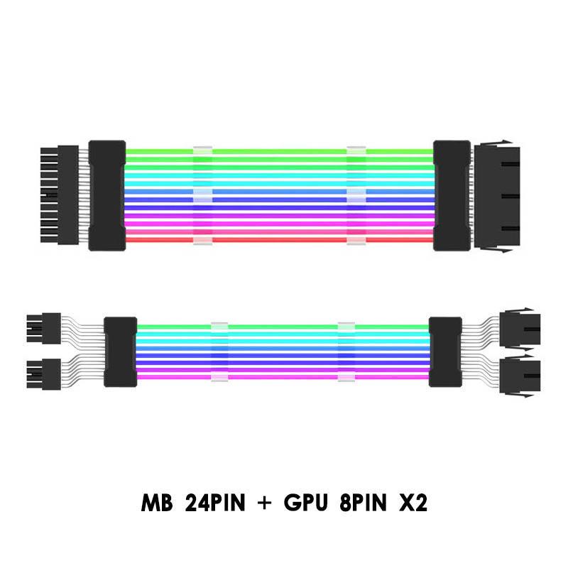 24-контактный адресуемый удлинительный кабель питания RGB ATX, кабели RGB для ПК 18AWG Удлинительный кабель блока питания для материнской платы для разъема материнской платы