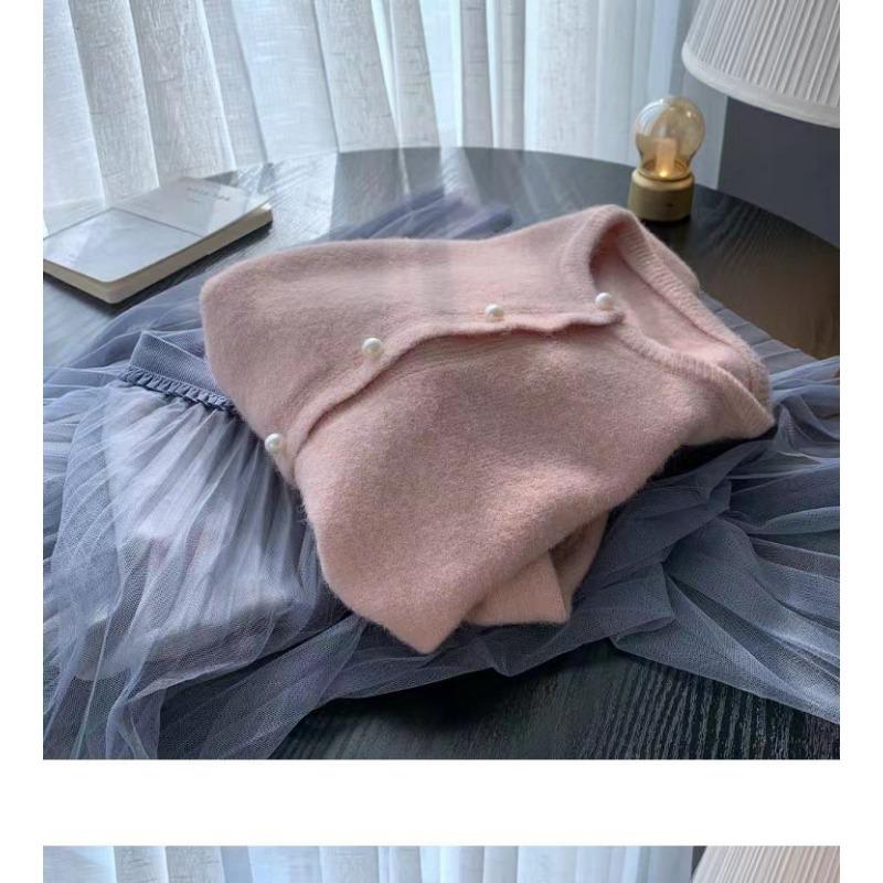 Весенне-осенний вязаный маленький кардиган конфетного цвета с жемчужными пуговицами, женский, уменьшающий возраст, маленький свежий свитер-жакет с длинным рукавом, модный