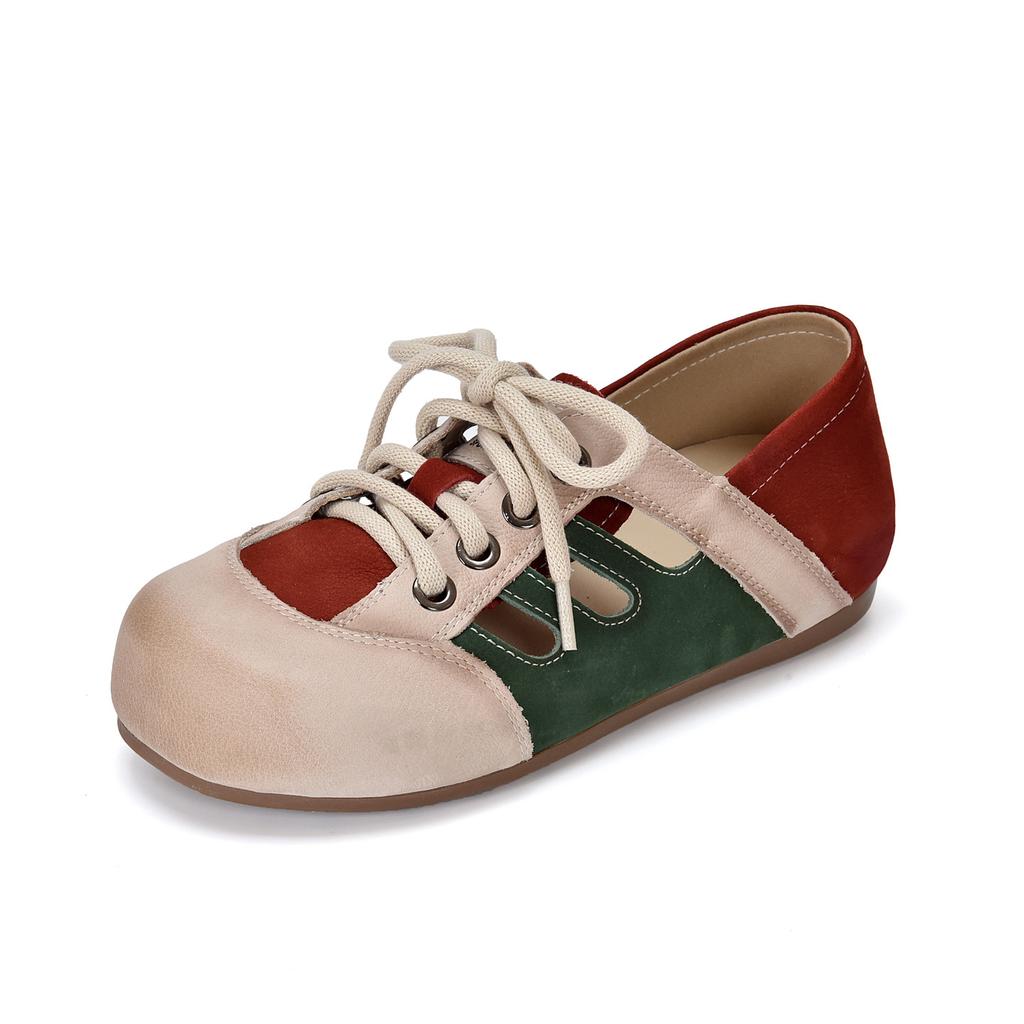 Johnature Сандалии с вырезами разных цветов, натуральная кожа, шнуровка, повседневные, на плоской подошве, женская обувь