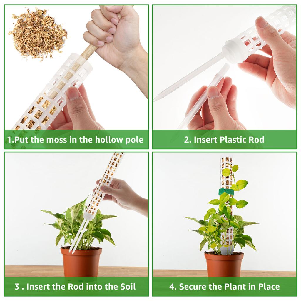 30 шт. пластиковых столбиков для вьющихся растений, штабелируемых столбов для мха для внутреннего выращивания, поддержка растений с садовыми стяжками, лентой и этикетками