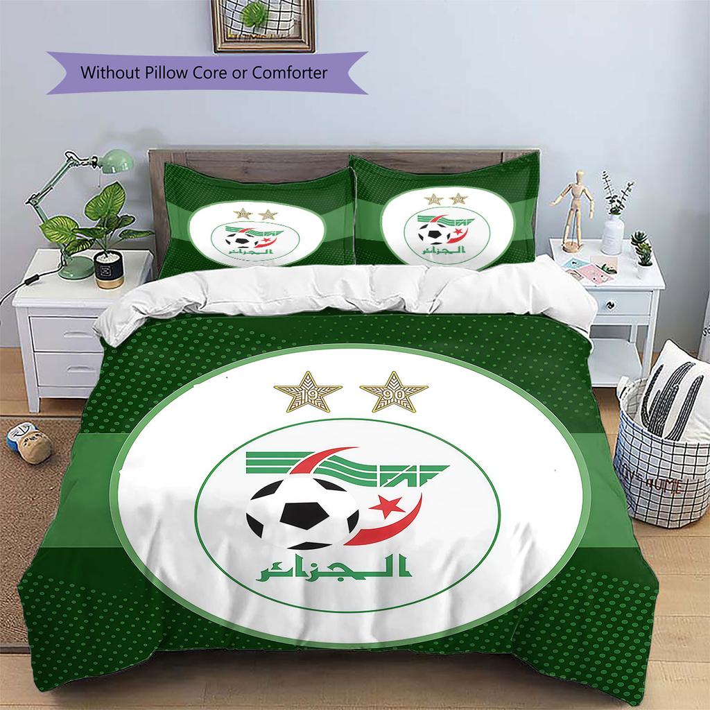 Algeria National Football Pattern Bedding,Quilt Set Quilt Cover Pillowcase Home Birthday Gift(1 * duvet cover + 2 * pillowcase, without core)