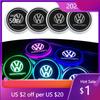 VEMZG1 For VW 80% New Car logo Cup Holder Bottom Pad LED Light Colorful Coaster For Volkswagen VW GTI Rline R Polo Golf Passat Tig