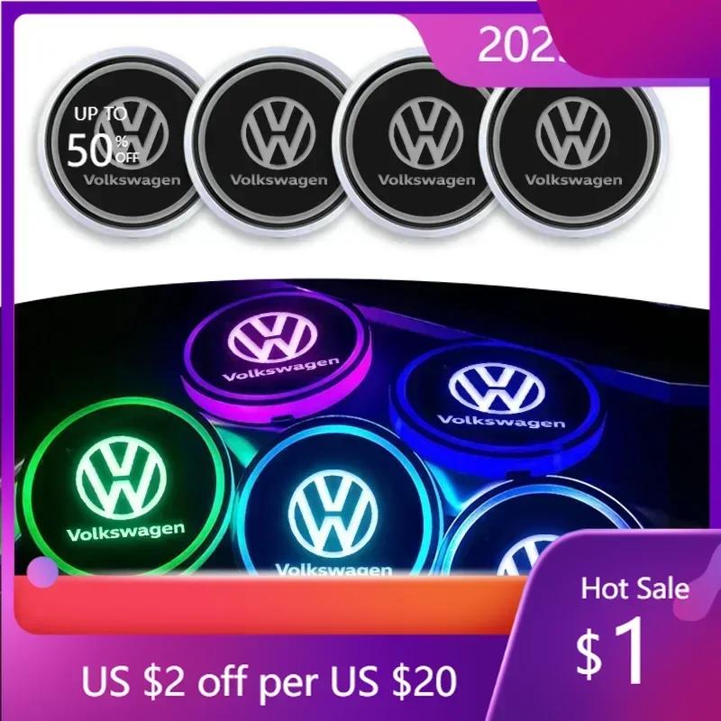 VEMZG1 For VW 80% New Car logo Cup Holder Bottom Pad LED Light Colorful Coaster For Volkswagen VW GTI Rline R Polo Golf Passat Tig