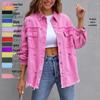 New Women's Solid Color Cross-Border Denim Jacket - Loose Fit, Long Sleeve, Ripped Design - Hot Sale