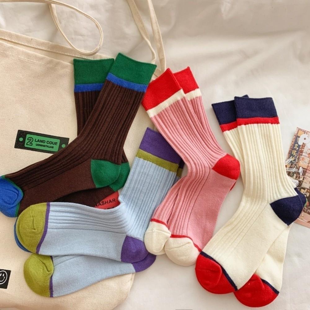 A Pair Soft Mid Tube Socks Stripes Long Socks Durable Womens Crew Socks for Women