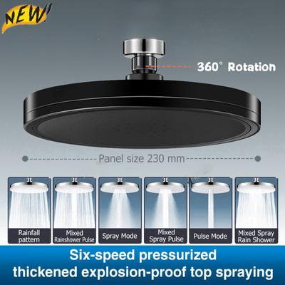 Новая 6-режимная душевая головка с большим потоком Supercharge Rainfall, 230 мм, круглая, с высоким давлением, верхняя струя, аксессуары для ванной комнаты