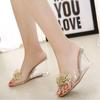 Women Slippers Sandals 8Cm Wedge High Heels Transparent Crystal Rhinestone Slippers