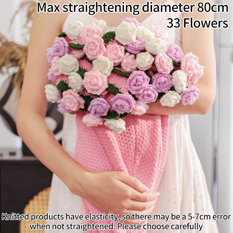 Multicolored Pointed-Angled Rose Bouquet Blankets Hand-Knitted Crocheted Rose Sofa Blankets Wedding Valentine Girlfriend Gifts