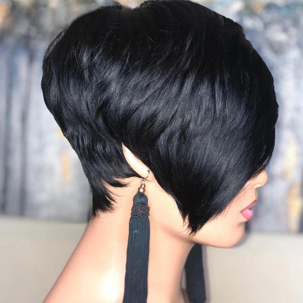 Pixie Cut Wig For Black Women - Synthetic Short Layered With Natural Black Color Fashion Wig