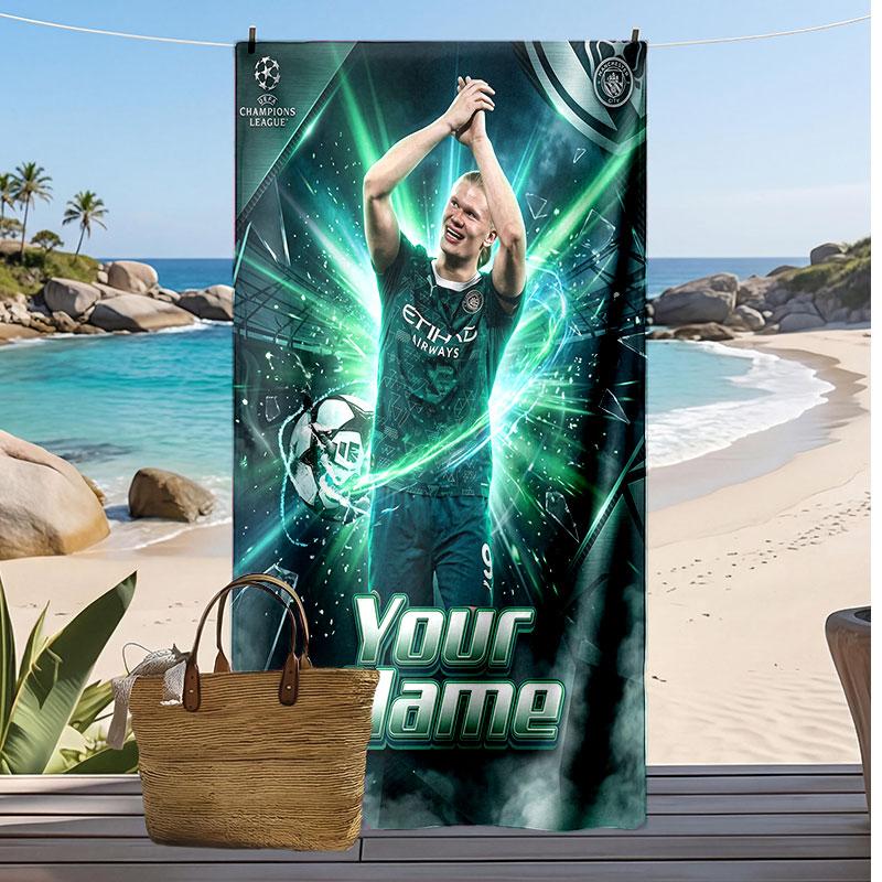 Erling Haaland Personalized Printed Beach Towel Soccer Logo Support Custom Name Text Absorbent Towel For Sport Travel Special Gift