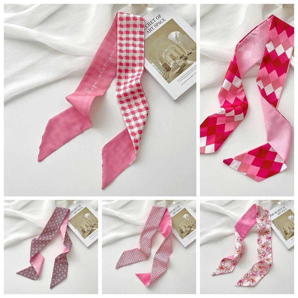 Elegant Ribbon Headband Silk Scarf Flower Hair Tie Printed Scarf Collocation Clothing Accessories Neckerchief Long Scarf Women