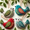 Handmade Felt Bird Ornament, Vintage Embroidery Bird Hanging Decoration, Handcrafted Colorful Bird Christmas Tree Ornament