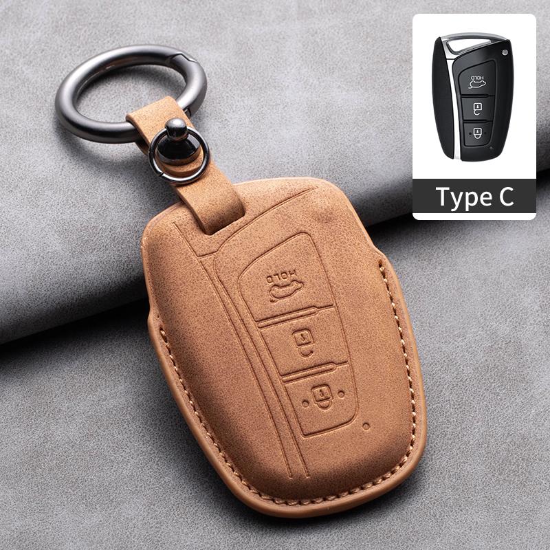 Leather Car Key Case Cover Shell For Hyundai Grand Santa Fe 3 DM I30 IX35 Ix45 Encino KONA Solaris Azera Grandeur Creta 2 Kona