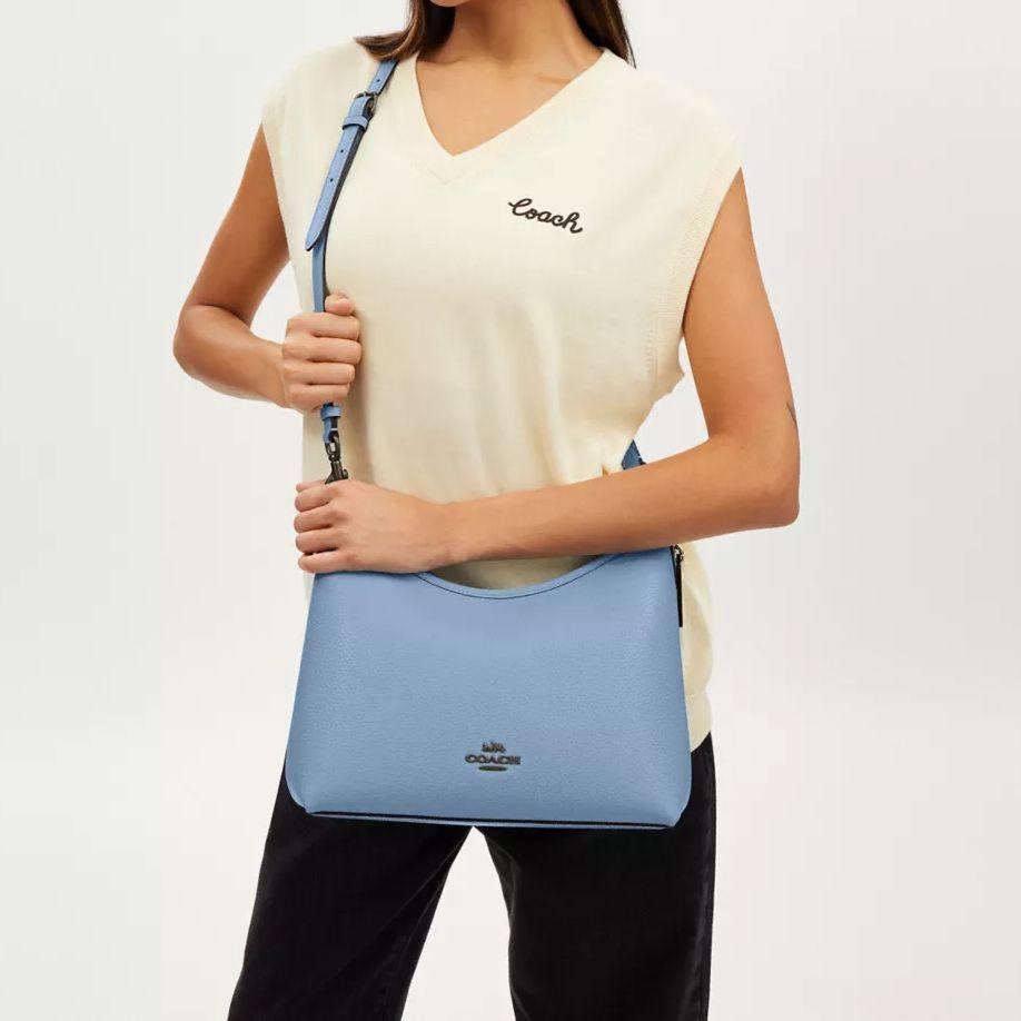 Coach Laurel 31 Logo Zipper Closure Leather Crossbody Shoulder Bag Large Women bags Blue CR148-QBCFL
