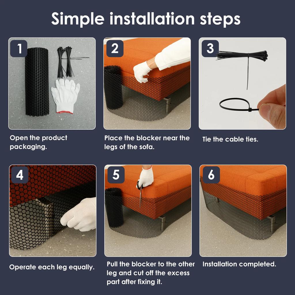 Бампер-блокатор под диван, Дно кровати, Блокатор игрушек 5 м, Отрезаемый, с завязками и перчатками, Заполнитель щели в мебели, Сетка-барьер для домашних животных и детских игрушек