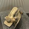 Fashion Shoes Slippers Women Summer Slides Thin Heels Fashion Heeled Mules Flower Low Pantofle Luxury High 2025 Rome Rubber Floral Fabri