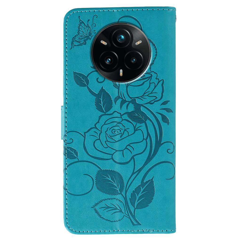 For Realme 14 Pro+ 5G Case Wallet Stand Imprinted Rose Butterfly PU Leather Phone Cover