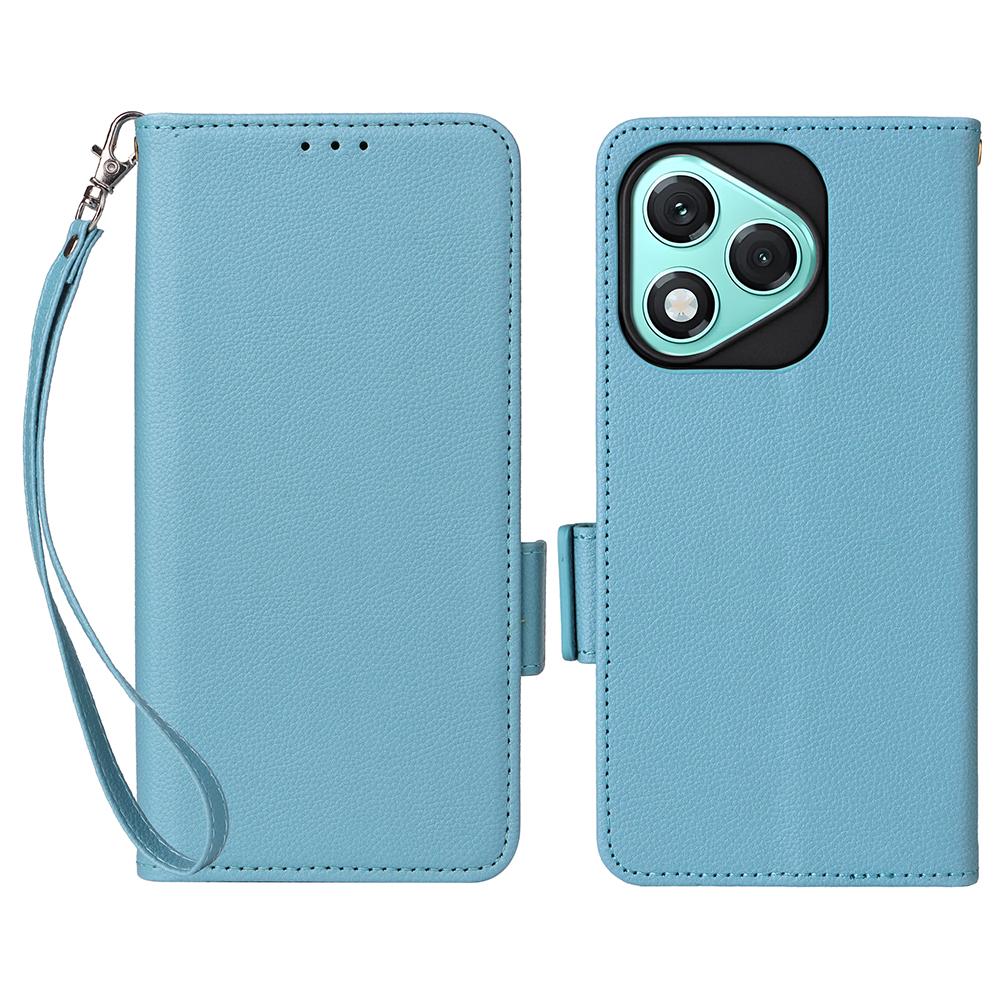 For Honor 400 Lite Case with Wrist Strap Litchi Texture PU Leather Wallet Phone Cover