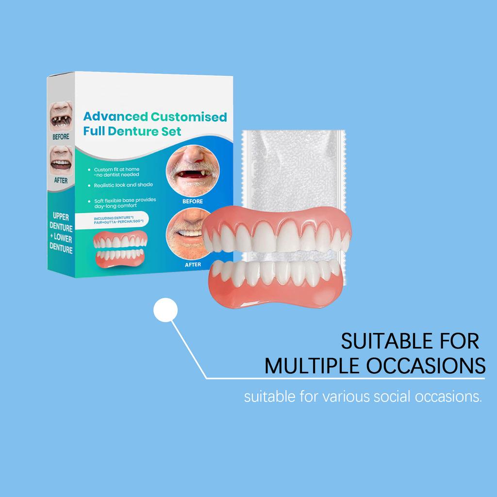 Silicone Denture Set For Upper Lower Teeth Soft Comfortable Bright White Moldable False Teeth Veneers Teeth Kit Fake Tooth Set