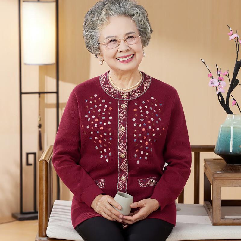 Вязаный кардиган с длинным рукавом для пожилых женщин