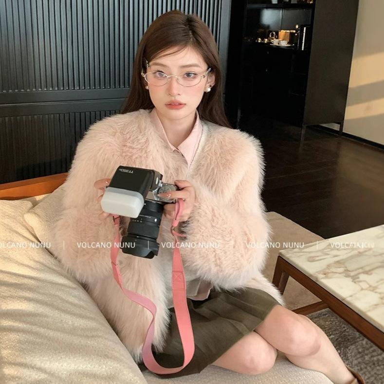 New fashion and environmental protection Tuscan long hair winter gold wind fur jacket women's light
