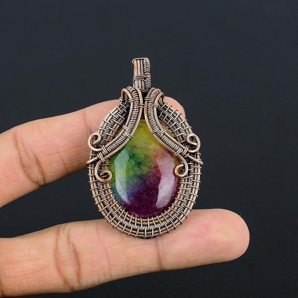 Rainbow Solar Quartz 999 Copper Wire Wrapped Pendant, Handmade Gemstone Pendant Jewelry, Gifts For Wife Brand New Pendant