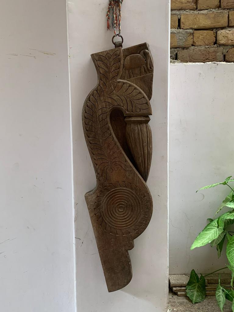Antique Carved Wood Elephant Wall Panel: Rustic Indian Decor