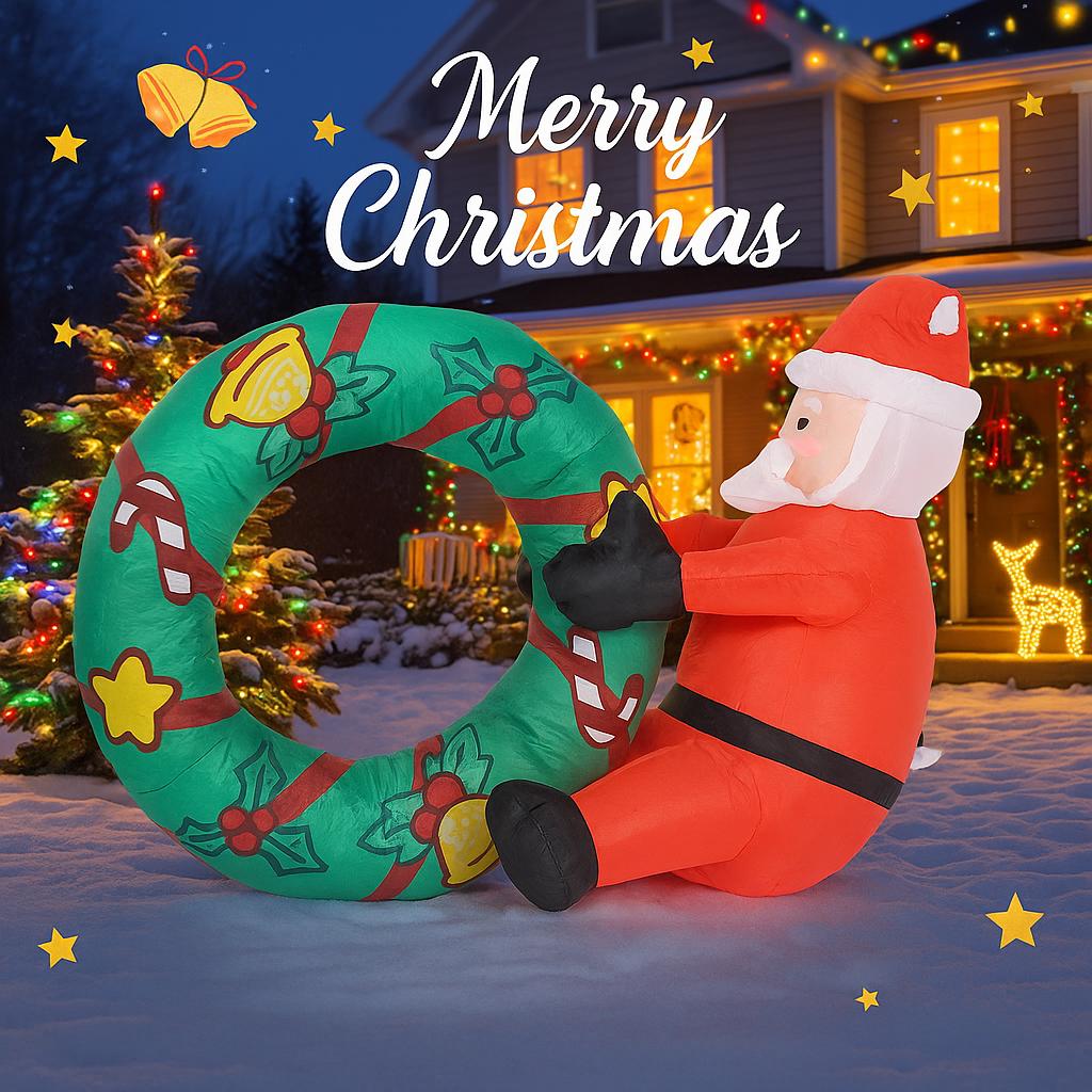 3.28 фута Украшение для вечеринки во дворе Надувной плавательный круг Санта Игрушки Светодиодная подсветка Рождественские домашние украшения Принадлежности Рождественские праздничные подарки
