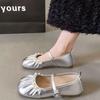 Retro Mary Jane Women's Shoes Autumn New with Skirt Gentle Evening Shoes Flat Silver Single Shoes