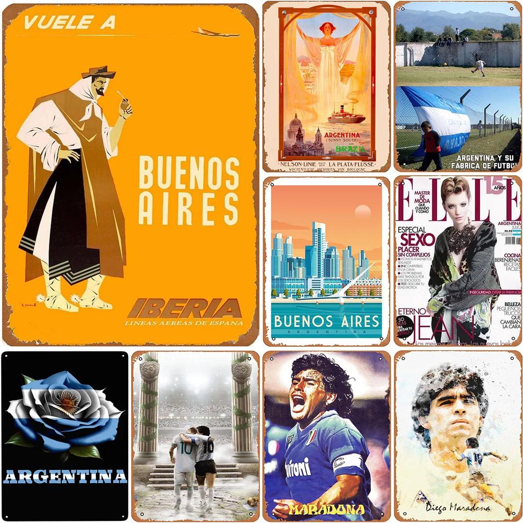 Металлическая жестяная табличка Аргентина Буэнос-Айрес Настенное украшение Пластина Винтажный плакат Железная картина для мужской берлоги Домашнее кафе Садовый клуб Бар