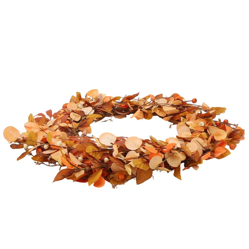 Fall Wreath with Artificial Wheat Ears Leaves Berry Branches   Wreath for Door Window Wall Farmhouse