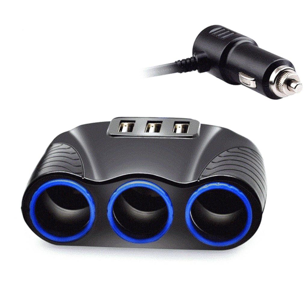12-24V 3Ways Car Lighter Socket Splitter USB Charger Power Adapter Replacement for Vehicles and
