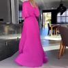 Women Evening Dress Dolman Sleeves Pleated V Neck Pure Color High Slim Waist Full Length Party Prom Maxi Dress