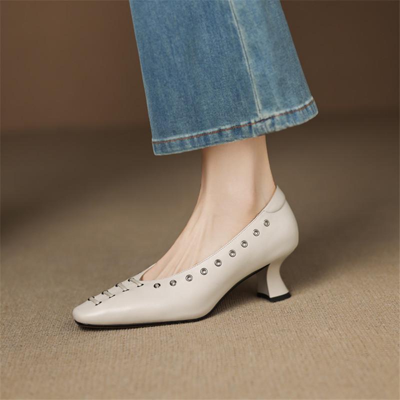 Модная новая весенне-осенняя женская обувь из натуральной кожи, туфли с квадратным носком, модная лаконичная обувь, туфли на высоком каблуке, женские туфли-лодочки ручной работы