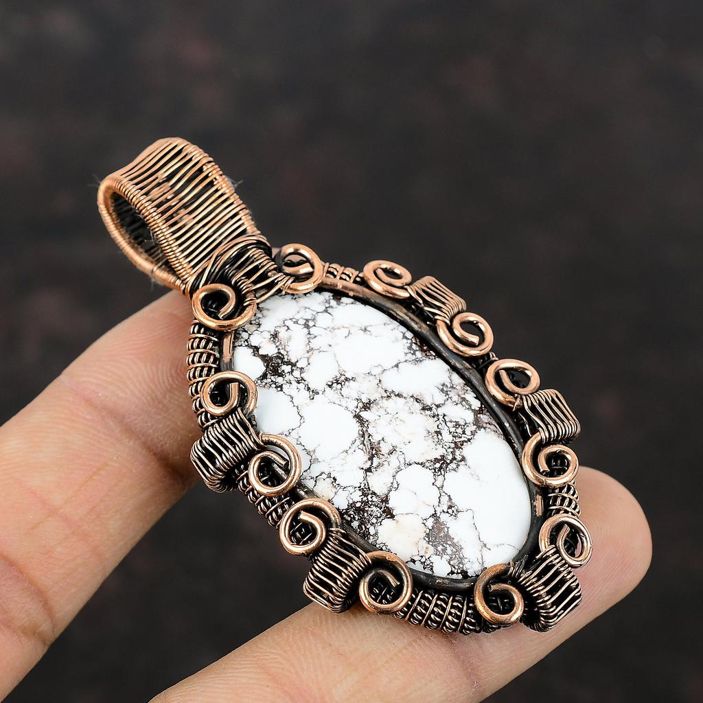 Wild Horse Magnesite Pendant Copper Wire Wrapped Pendant Handmade Pendant Wire Wrap Jewelry Engagement Gift Copper Jewelry Gemstone Pendant