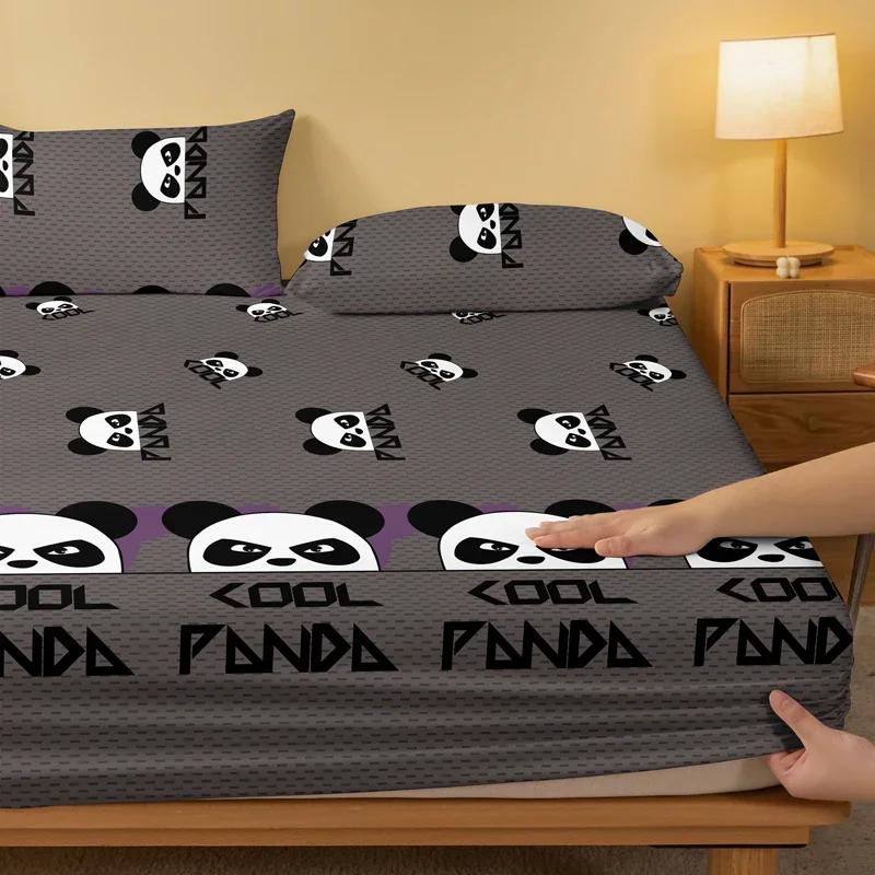1 Cartoon Cute Animal Panda Printed Matte Fitted Sheet, Bedroom Printed Bed Cover, Bedding (Excluding Pillowcases)