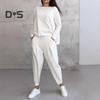 2 Pcs/Set Women Top Pants Suit Round Neck Long Sleeves Solid Color Irregular Sweatshirt Drawstring Elastic Waist Trousers Daily Wear Sport Outfit