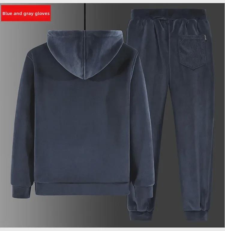 Men's Fleece Hooded Cardigan & Sweater Suit - Warm Casual Wear for Autumn/Winter