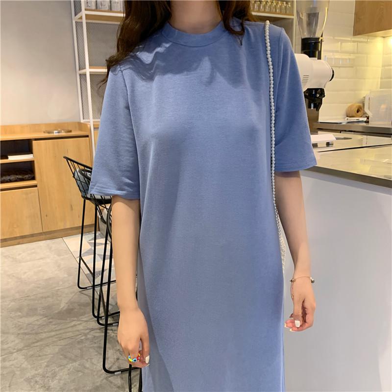 Summer Casual Long Knee Split Short Sleeve Nightgown Women's Plus Size Loose Straight T-Shirt Dress