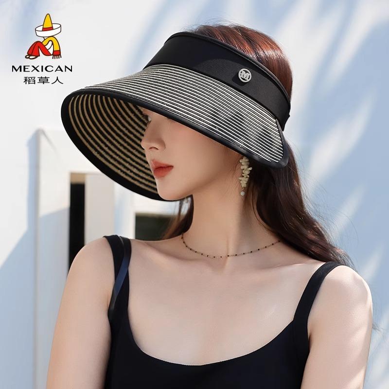 Ladies Sunscreen Empty Top Visor Travel Writing Foldable Bucket Hat Versatile Sun Hat Tide Straw Hat