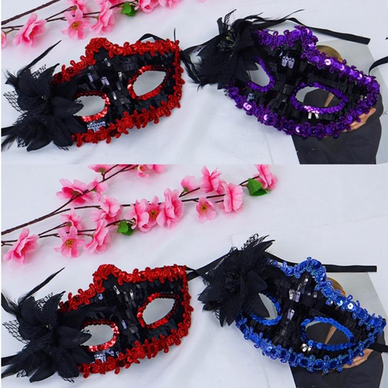 Маска на Хэллоуин, Венецианская маскарадная маска Цветочные блестки Маска для глаз, Маскарадная маска на пол-лица для карнавалов, Балов, Вечеринок