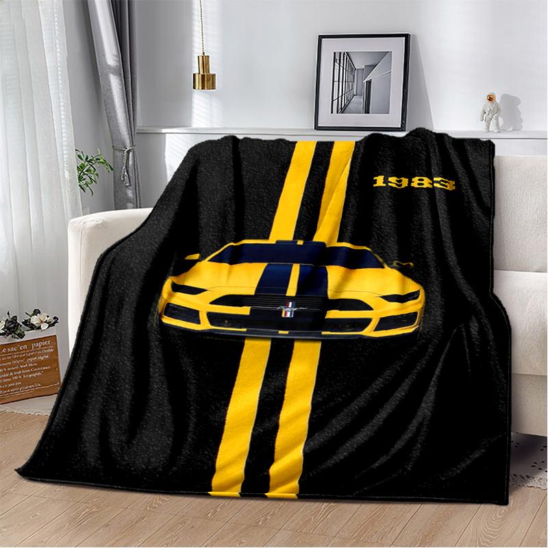 3D Mustang Racing Car Sign GTR Soft Plush Blanket,Flannel Blanket Throw Blanket for Living Room Bedroom Bed Sofa Cover Gift