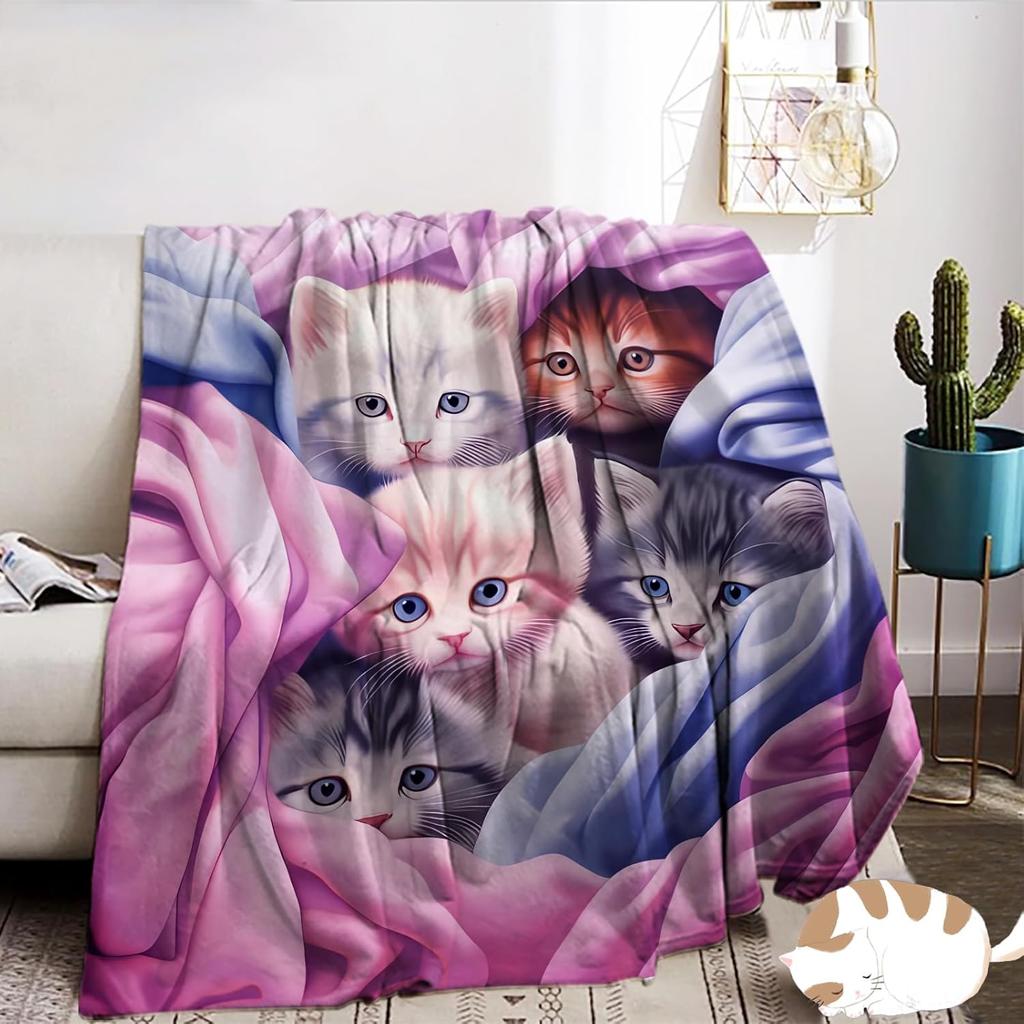 Blanket with Cat 130 x 150 cm, Soft and Cosy Cats Sofa Blanket, for Girls, Boys, Adults (Cat-B, 130 x 150 cm)
