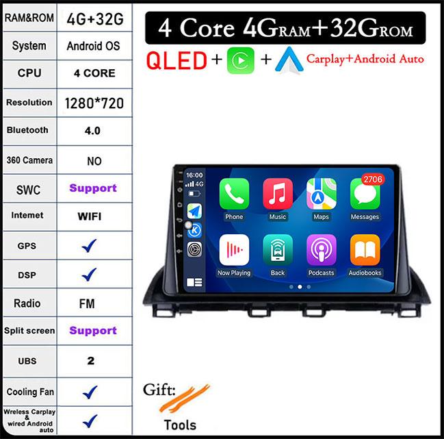 DSP RDS для Mazda 3 Axela 2014 - 2019 QLED Android 14 WIFI+4G BT автомобильный радиоприемник мультимедиа видеоплеер GPS навигация стерео аудио