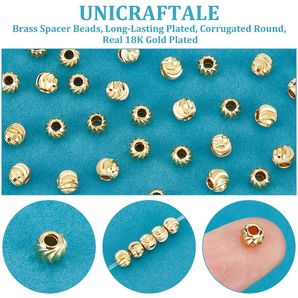 150Pcs Brass Spacer Beads, Long-Lasting Plated, Corrugated Round, Real 18K Gold Plated, 5x4mm, Hole: 2mm