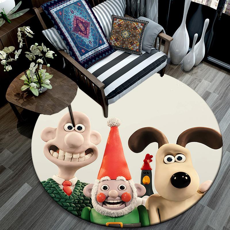 Wallace and Gromit2 Round Area Rug,Carpet Rug for Living Room Bedroom Sofa Playroom Decor,Non-slip Floor Mat