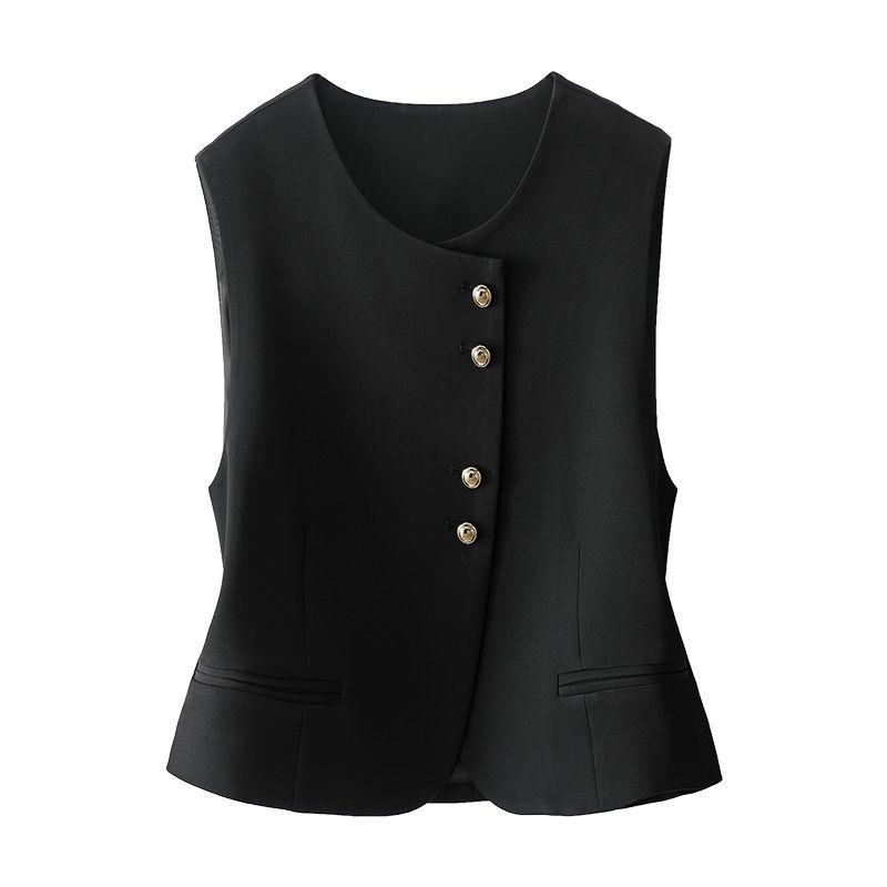 Stylish and Trendy Short Waistcoat Jacket for Women, Sleeveless Round Collar Vest with Fashionable Design for Spring and Autumn