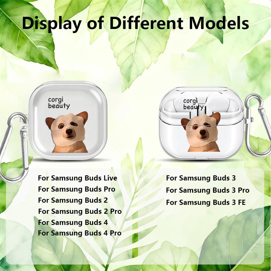 Прозрачный чехол для наушников с крючком для Samsung Galaxy Buds 4Pro 2 2Pro 3Pro Live 3 FE 4 Pro Смешной рисунок кошки и собаки