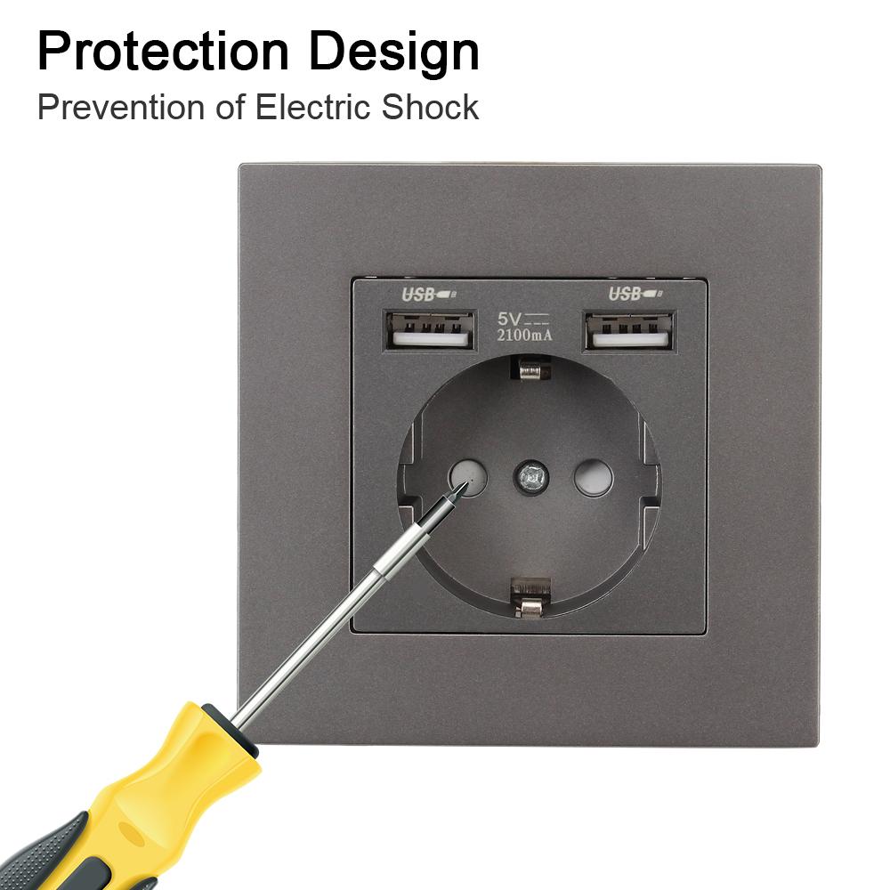 110-250 В настенная USB-розетка для ПК, домашняя розетка, 16 А, розетки с заземлением, стандартная розетка ЕС, электрическая розетка с портом USB для зарядки 5 В 2,1 А