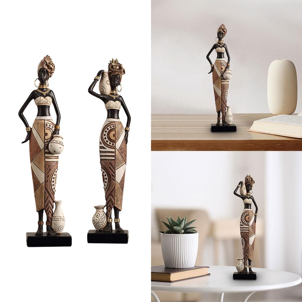 Африканская Женщина Статуэтка Декорация Эстетичное Украшение Искусство Ремесла Племенная Леди Фигурка для Акцента Вечеринка Спальня Книжная Полка Прихожая